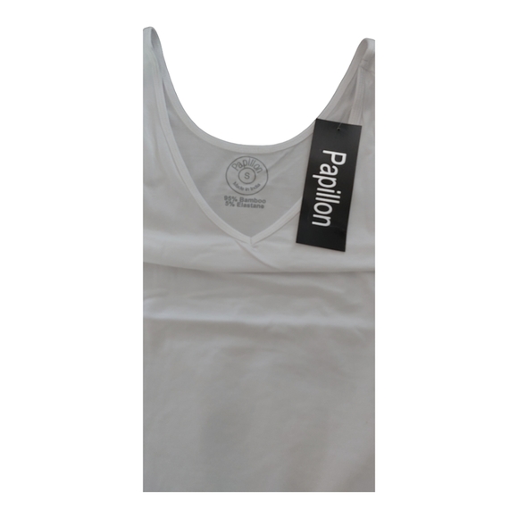 Papillon Layering V-Neck White Bamboo Tank Women's White Small NWT - Picture 3 of 4